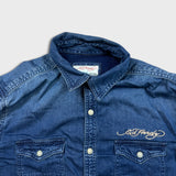Vintage Y2K Ed Hardy Denim Shirt Mens Medium Blue Medium Wash Western Button Up