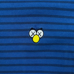 KAWS x Uniqlo BFF Striped Tee Mens Large Blue Embroidered Logo Short Sleeve Tee