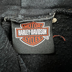 Vintage Y2K Harley Davidson Hoodie Mens Medium Black Faded Distressed Motorcycle Hooded Sweater