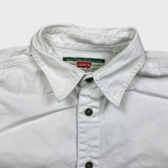 Vintage 90s Levi's Denim Shirt Mens Medium White Red Tab Light Wash Button Up