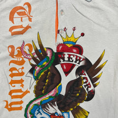 Vintage Y2K Ed Hardy Christian Audiger Polo Shirt Mens Small Grey New York USA Eagle Skull