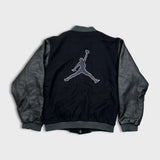 Vintage Y2K Nike Air Jordan Jacket Mens Large Black Leather Varsity Jumpman Spell Out Letterman
