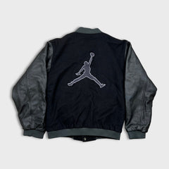 Vintage Y2K Nike Air Jordan Jacket Mens Large Black Leather Varsity Jumpman Spell Out Letterman