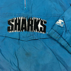 Vintage 90s Starter San Jose Sharks Jacket Mens Large Blue 1/4 Zip NHL Hockey Pullover