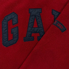 Vintage 90s Gap Fleece Mens Small Red Spell Out Distressed Pullover Jacket