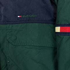 Vintage 90s Tommy Hilfiger Jacket Mens Medium Green Flag Outdoor Full Zip Coat