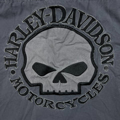 Vintage Y2K Harley Davidson Vest Mens XL Gray Skull Denim Jacket