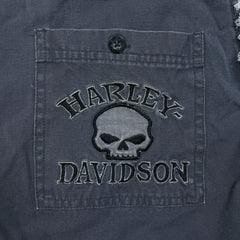 Vintage Y2K Harley Davidson Vest Mens XL Gray Skull Denim Jacket