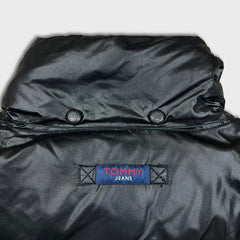 Vintage 90s Tommy Hilfiger Jacket Mens Large Black Tommy Jeans Full Zip Puffer Down Coat