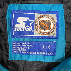 Vintage 90s Starter San Jose Sharks Jacket Mens Large Blue 1/4 Zip NHL Hockey Pullover