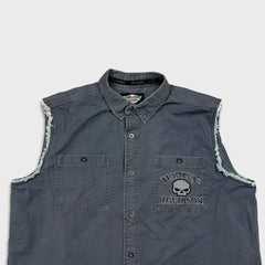 Vintage Y2K Harley Davidson Vest Mens XL Gray Skull Denim Jacket