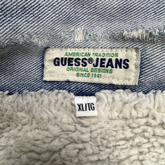 Vintage 90s Guess Jeans Denim Jacket Mens XL Blue Light Wash Trucker Sherpa