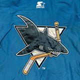 Vintage 90s Starter San Jose Sharks Jacket Mens Large Blue 1/4 Zip NHL Hockey Pullover