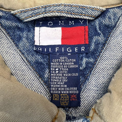 Vintage 90s Tommy Hilfiger Denim Jacket Mens Medium Blue Light Wash Lion Crest