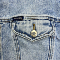 Vintage 90s Guess Jeans Denim Jacket Mens XL Blue Light Wash Trucker Sherpa
