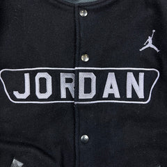 Vintage Y2K Nike Air Jordan Jacket Mens Large Black Leather Varsity Jumpman Spell Out Letterman