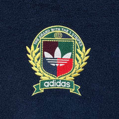 Adidas Fleece Mens XL Blue Trefoil Crest Spell Out 1/4 Zip Pullover Jacket