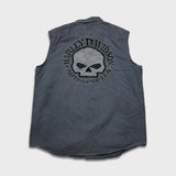 Vintage Y2K Harley Davidson Vest Mens XL Gray Skull Denim Jacket