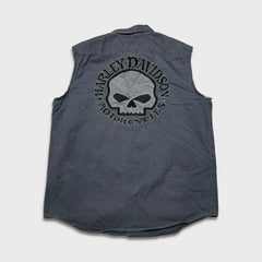 Vintage Y2K Harley Davidson Vest Mens XL Gray Skull Denim Jacket
