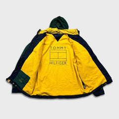 Vintage 90s Tommy Hilfiger Jacket Mens Medium Green Flag Outdoor Full Zip Coat